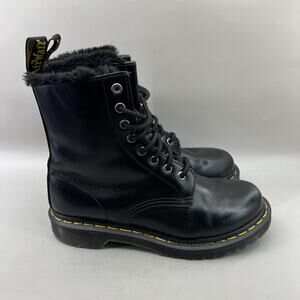 Dr Martens 1460 Serena Boots Womens Size 7 Black Leather Faux Fur Lined Winter